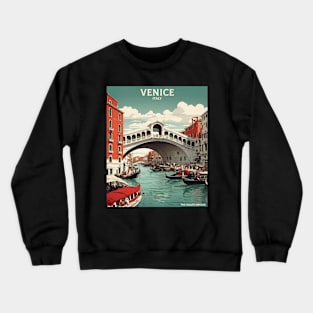 Rialto Bridge Venice Italy Vintage Tourism Travel Poster Crewneck Sweatshirt